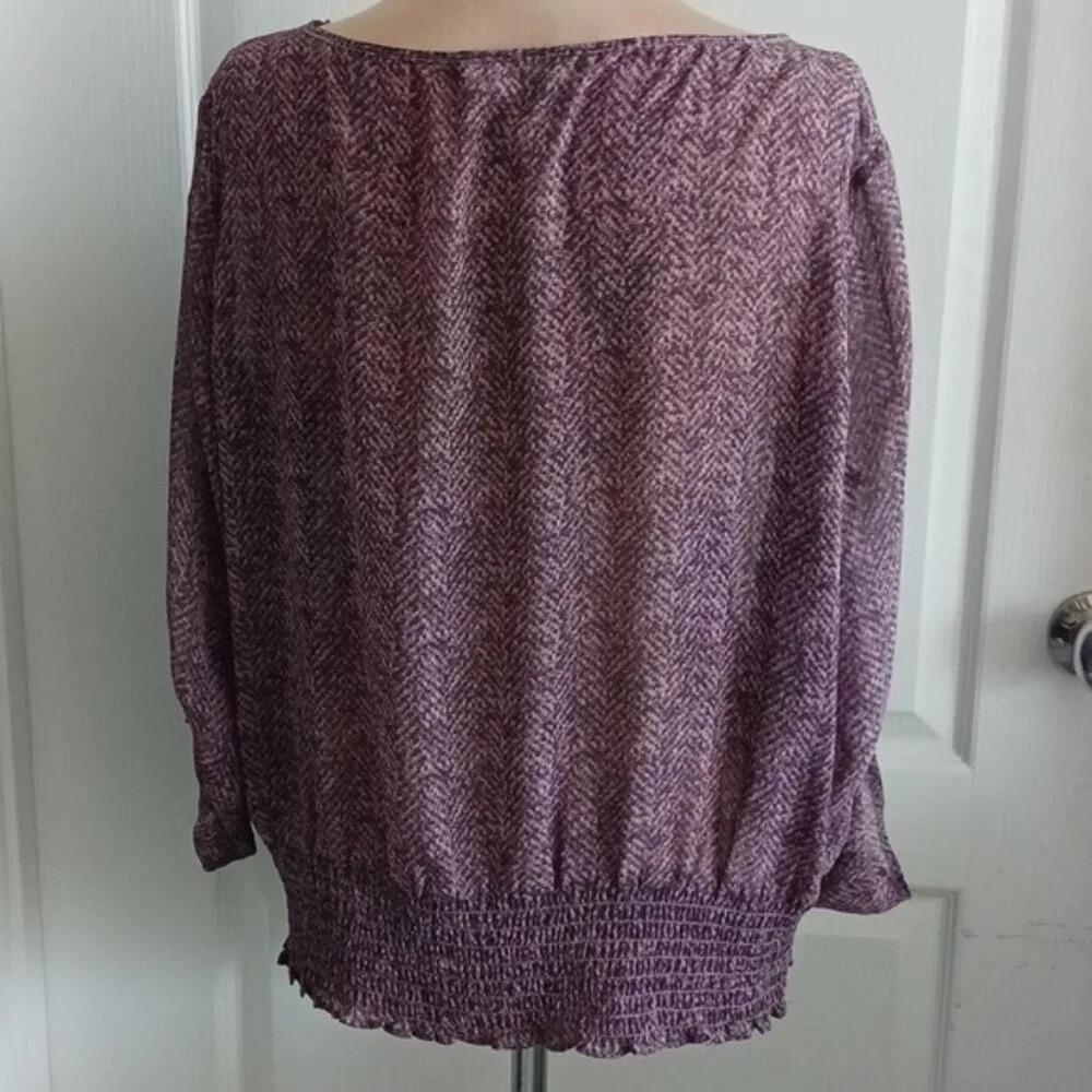 Michael Kors Purple Sheer Blouse Top Round Neck Long Sleeves Sz.XL